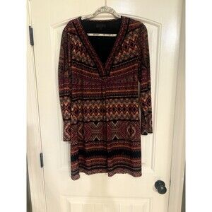 Hale Bob Multi-Color Jewel Embellished V-Neck Long Sleeve Shift Dress-L